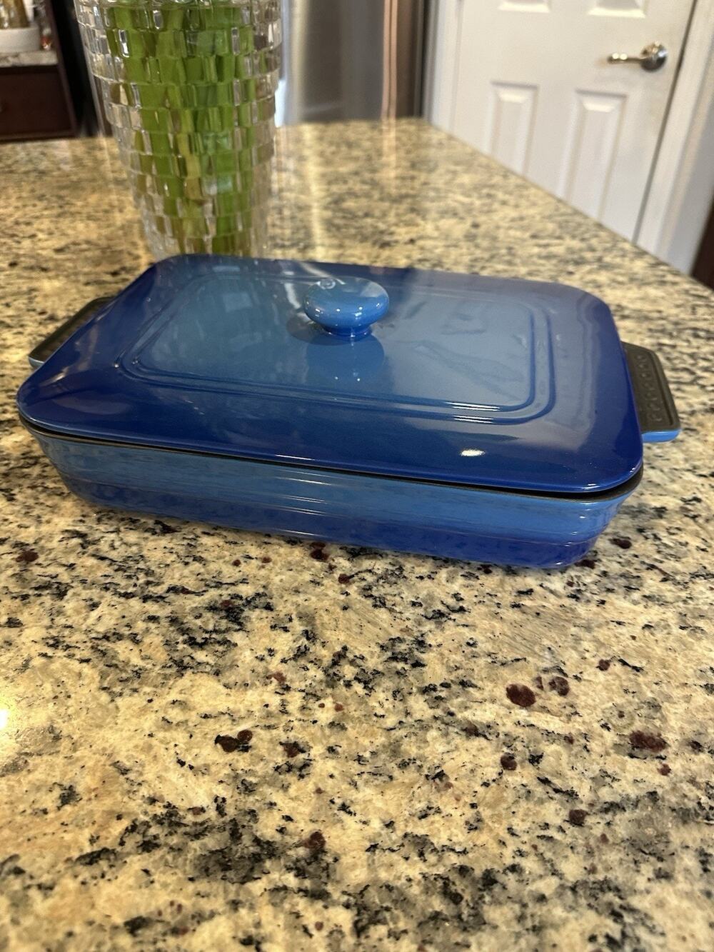 New PARINI STONEWARE CASSEROLE 12" X 9" WITH LID BLUE OMBRÉ STYLE